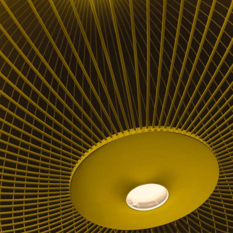 The Spokes 2 Pendant from Foscarini in matte gold, focusing on the shade