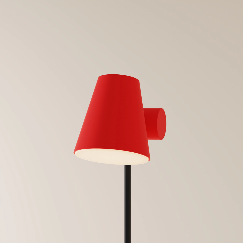 The poppy Aim Floor Light from Gantri with the black rod option.