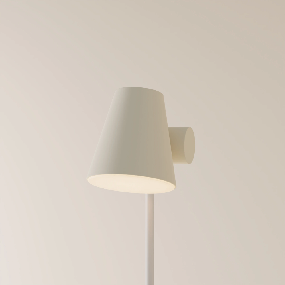 The sand Aim Floor Light from Gantri with the white rod option.