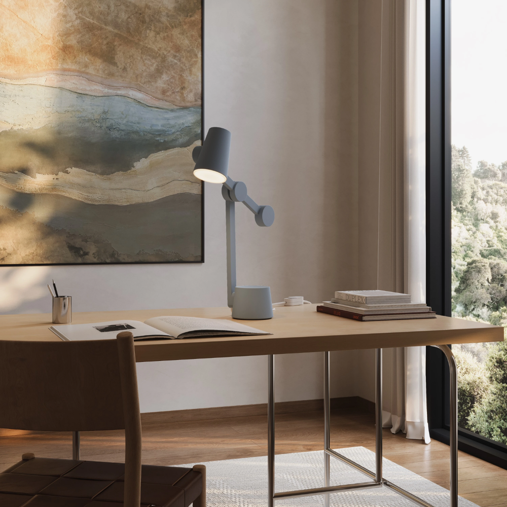 The fog Aim Task Light from Gantri in a home office.