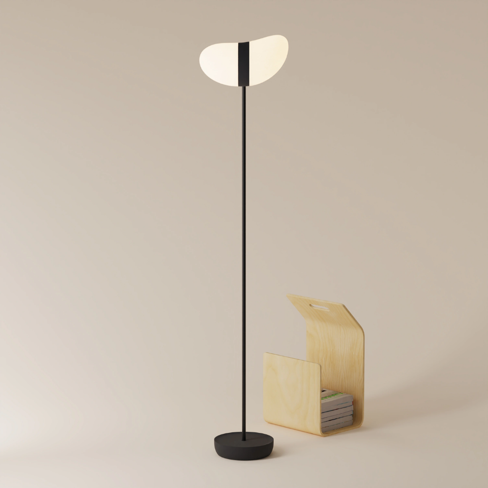 The carbon Baltra Floor Light from Gantri with the black rod option.