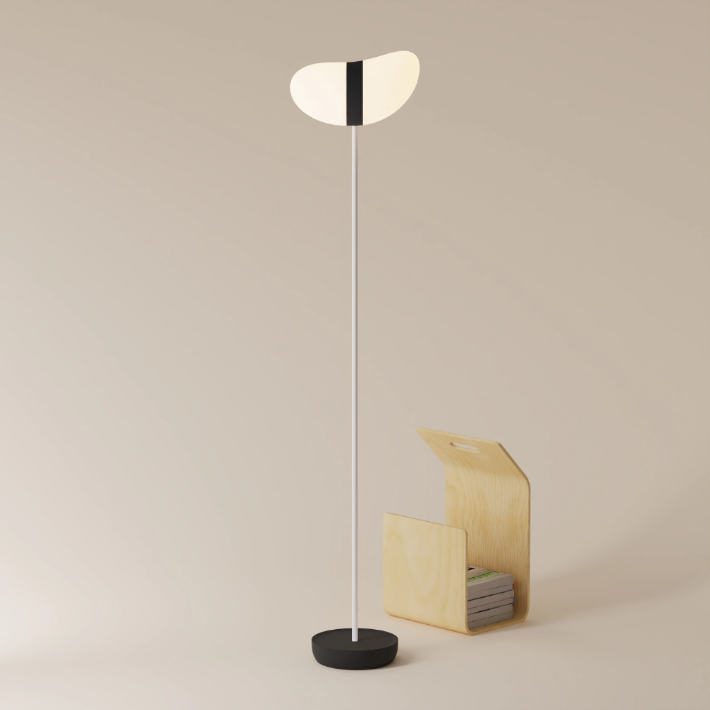 The carbon Baltra Floor Light from Gantri with the white rod option.