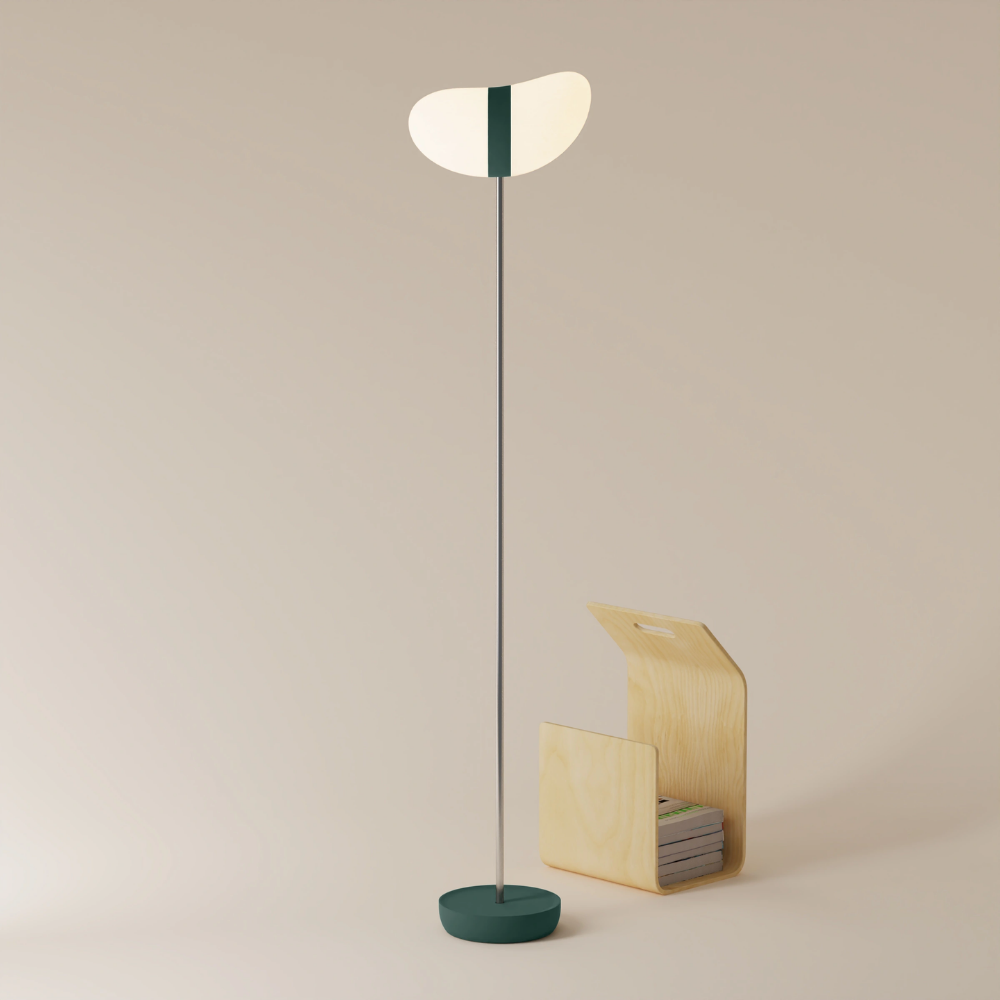 The forest Baltra Floor Light from Gantri with the chrome rod option.