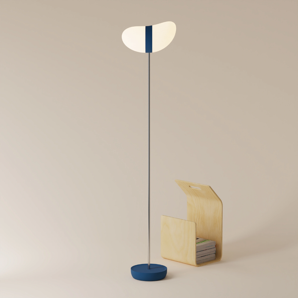 The midnight Baltra Floor Light from Gantri with the chrome rod option.