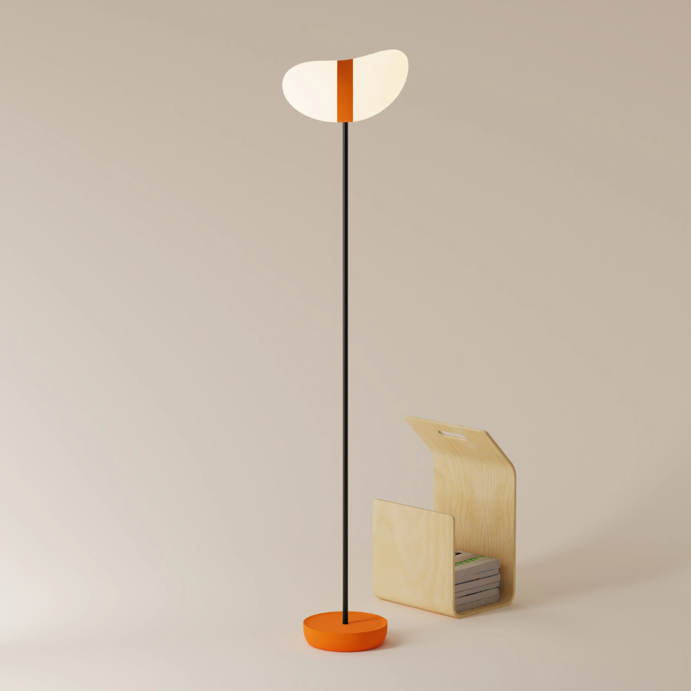 The persimmon Baltra Floor Light from Gantri with the black rod option.