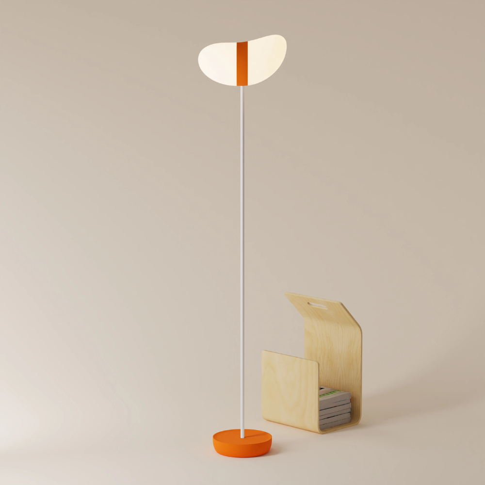 The persimmon Baltra Floor Light from Gantri with the white rod option.