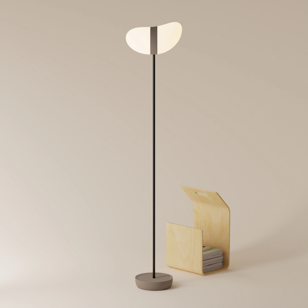 The smoke Baltra Floor Light from Gantri with the black rod option.
