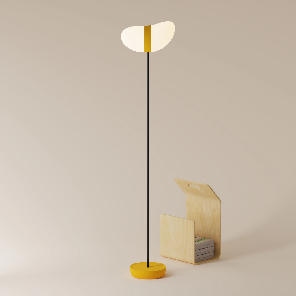 The sunrise Baltra Floor Light from Gantri with the black rod option.