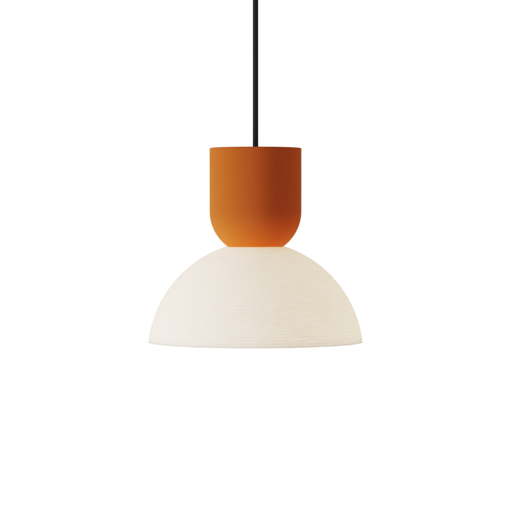The persimmon Buia Pendant Light from Gantri with the black cord.