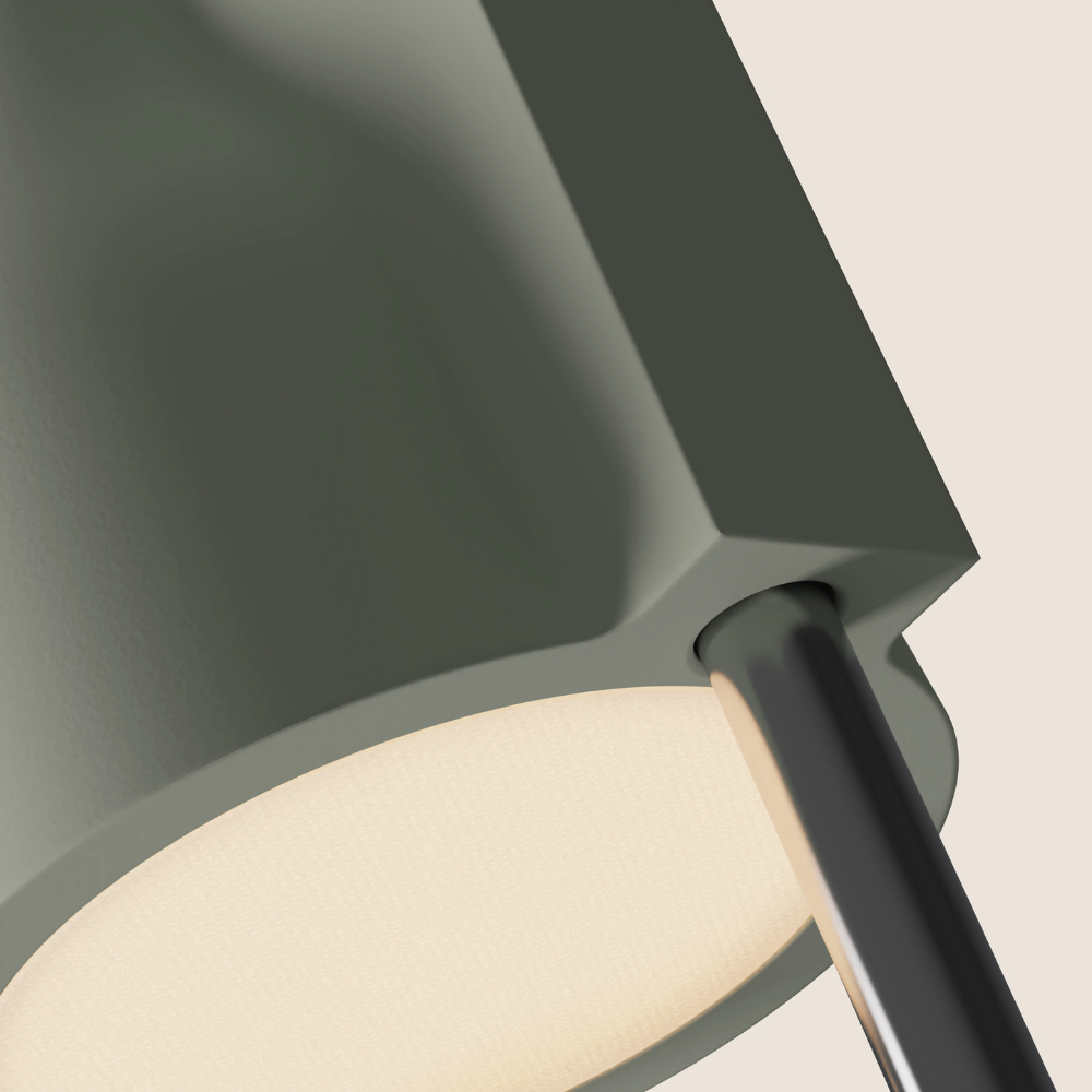 The meadow Carve Floor Light from Gantri with the chrome rod option close up.