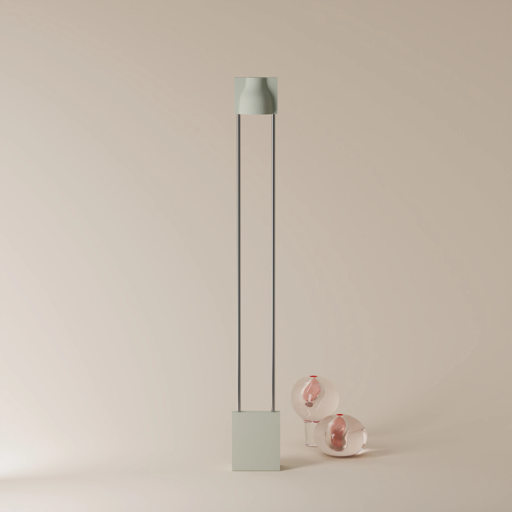 The meadow Carve Floor Light from Gantri with the chrome rod option.
