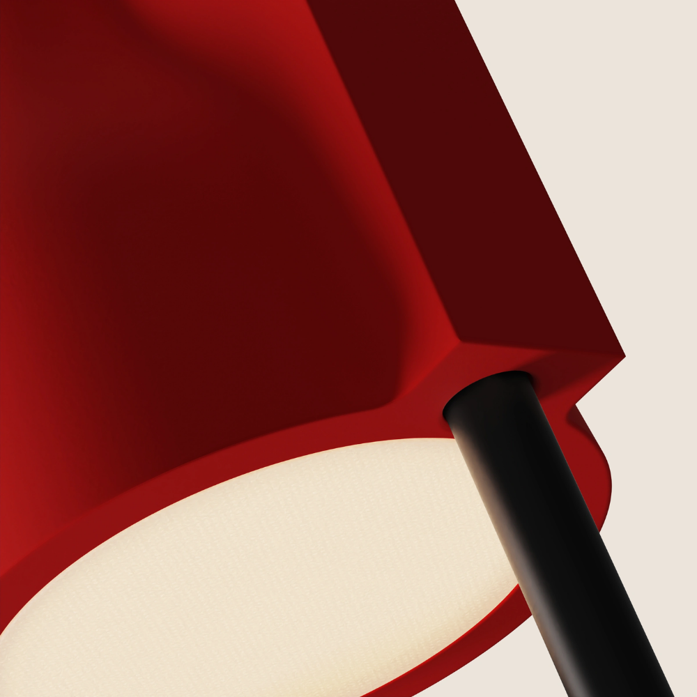 The poppy Carve Floor Light from Gantri with the black rod option close up.