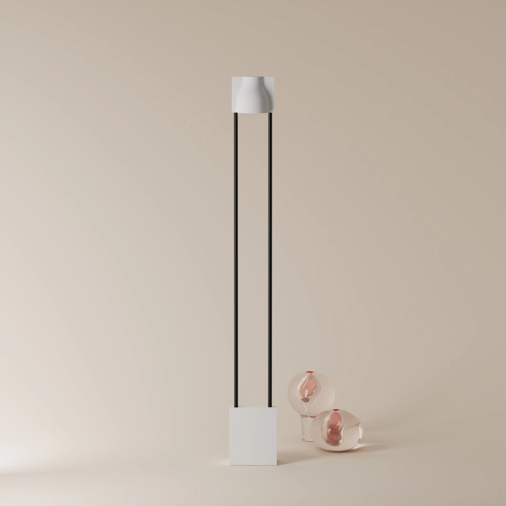 The snow Carve Floor Light from Gantri with the black rod option.