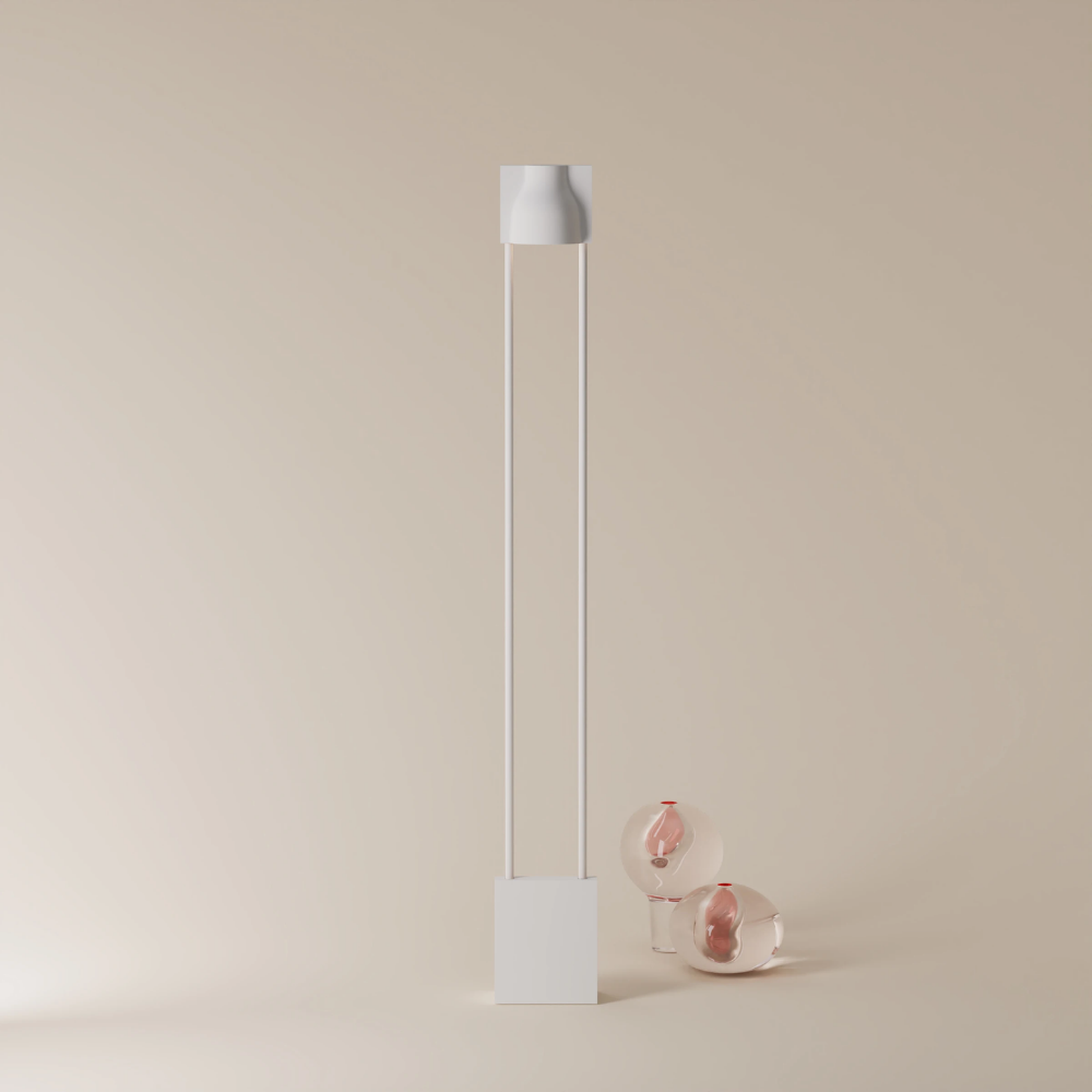 The snow Carve Floor Light from Gantri with the white rod option.