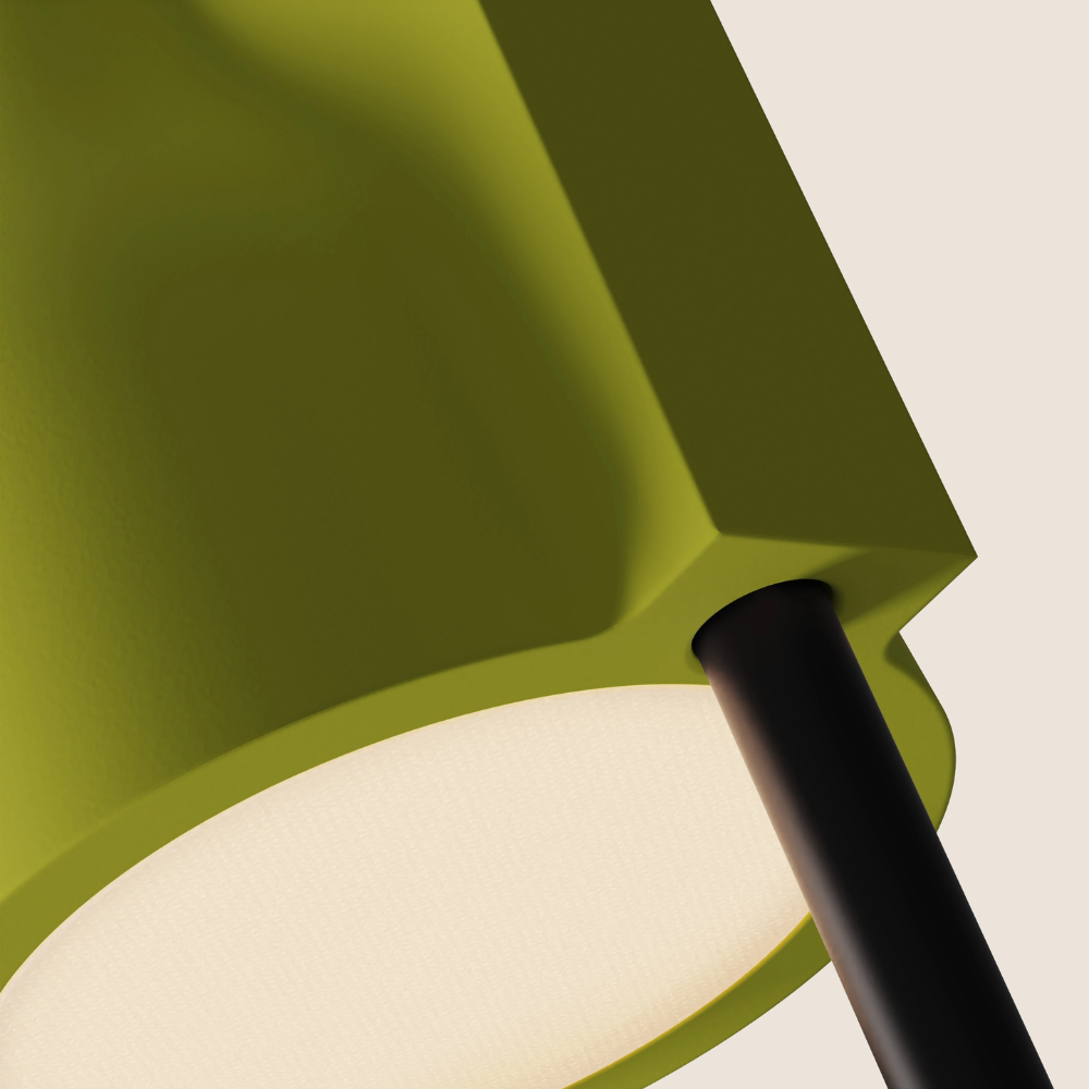 The sprout Carve Floor Light from Gantri with the black rod option cloe up.