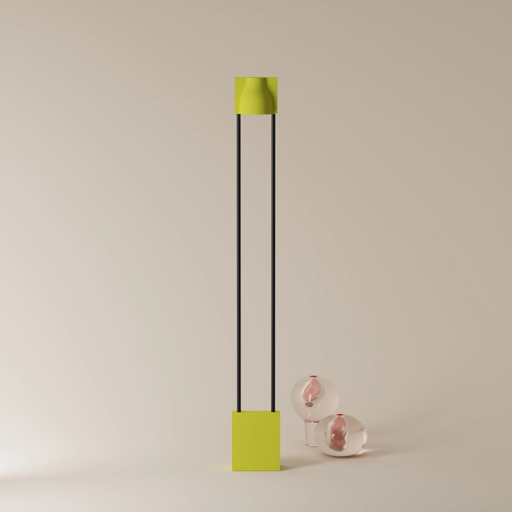 The sprout Carve Floor Light from Gantri with the black rod option.