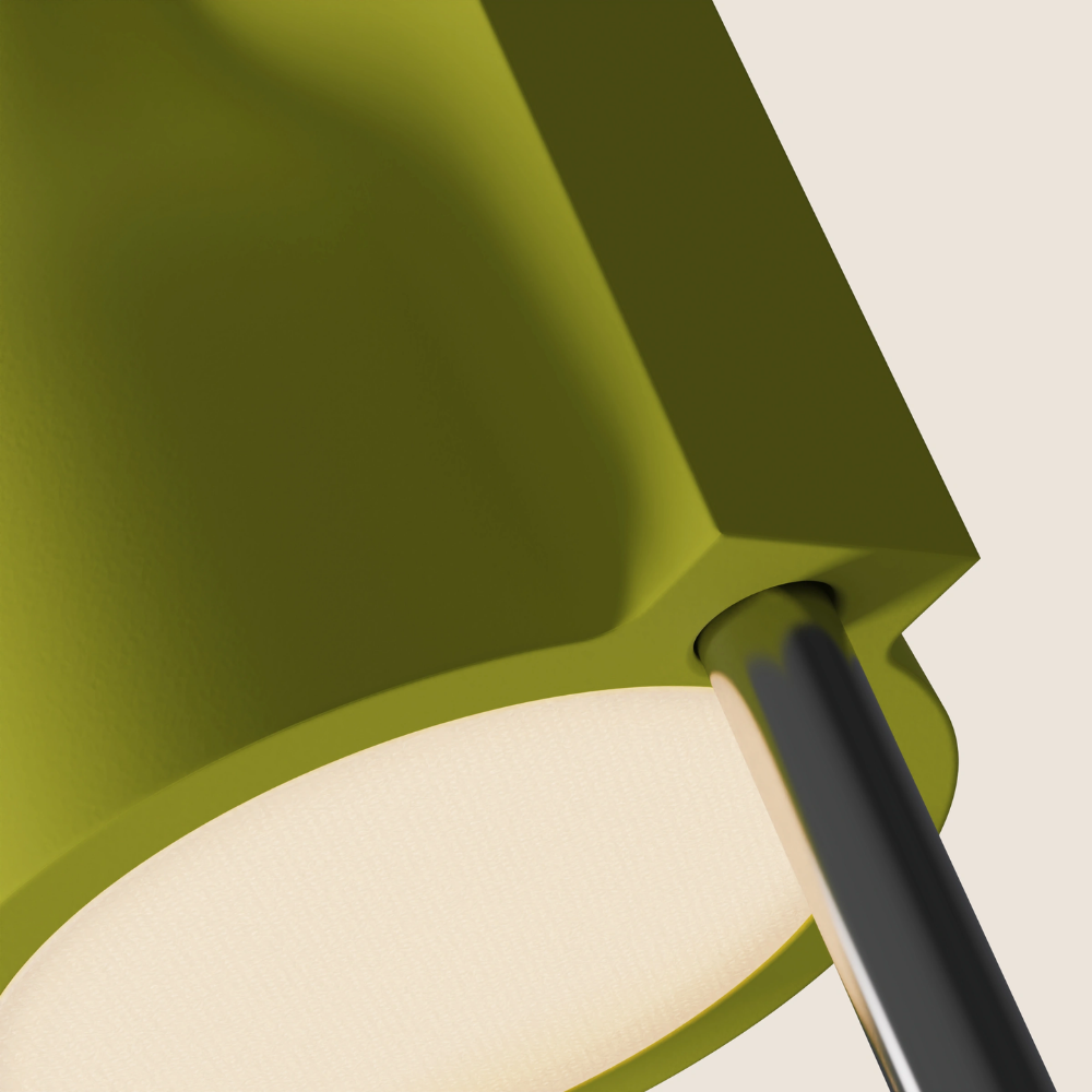 The sprout Carve Floor Light from Gantri with the chrome rod option close up.