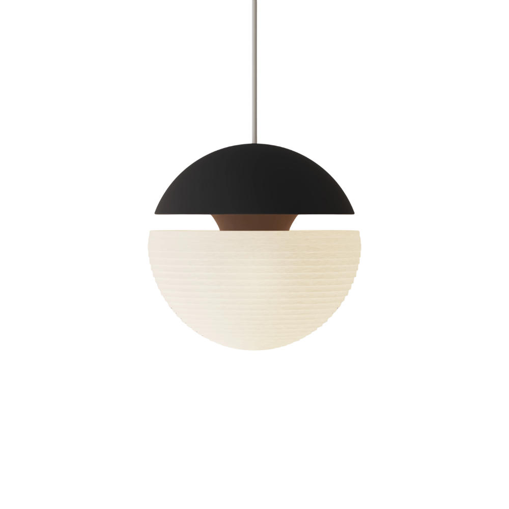 The carbon Cora Pendant Light from Gantri with the white cord.