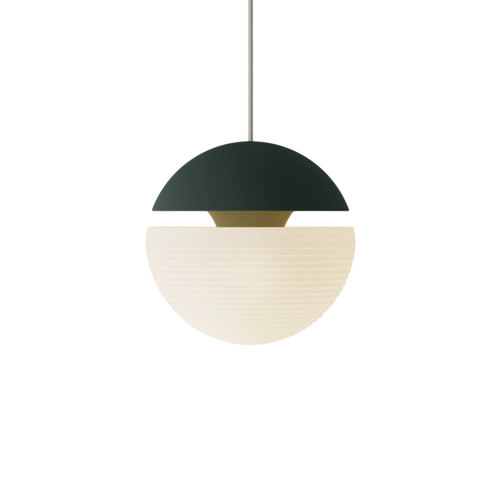 The forest Cora Pendant Light from Gantri with the white cord.