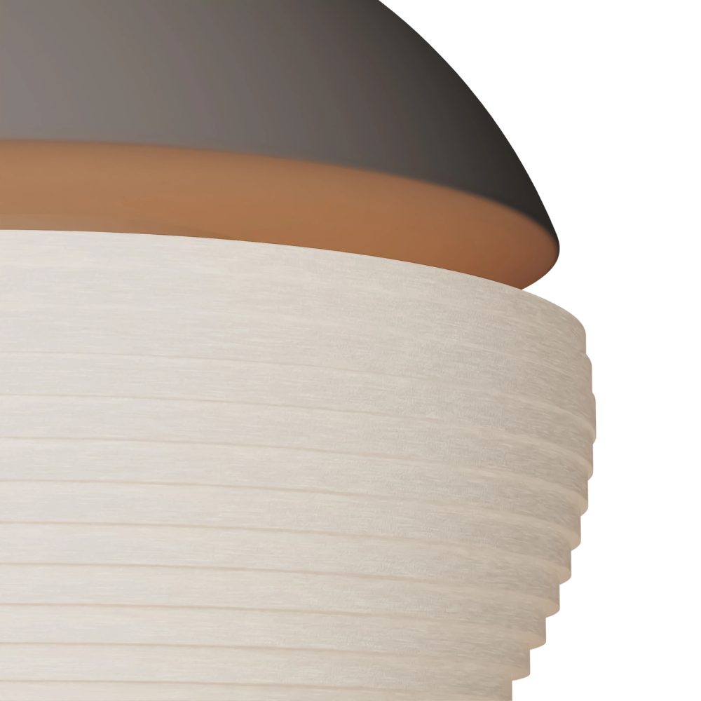 The smoke Cora Pendant Light from Gantri close up.
