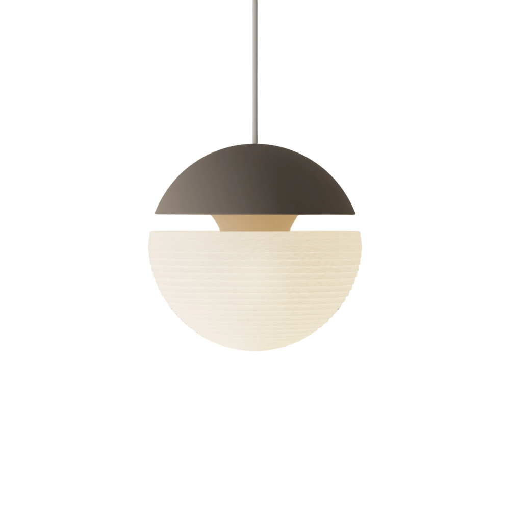 The smoke Cora Pendant Light from Gantri with the white cord.