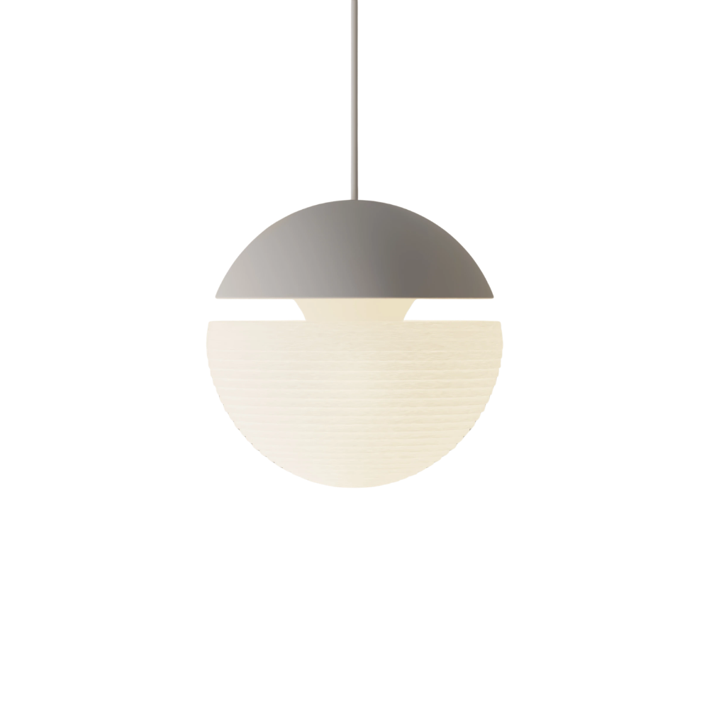 The stone Cora Pendant Light from Gantri with the white cord.