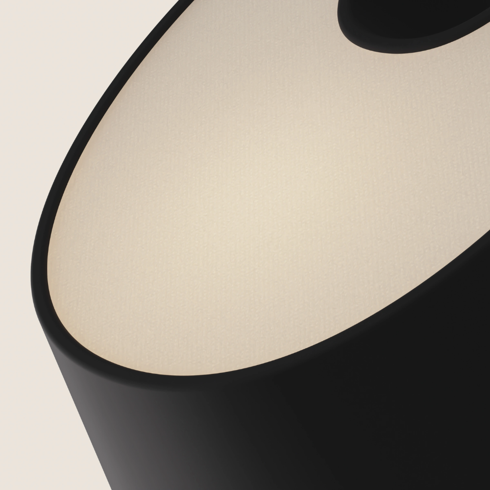 The carbon Fold Table Light from Gantri close up.