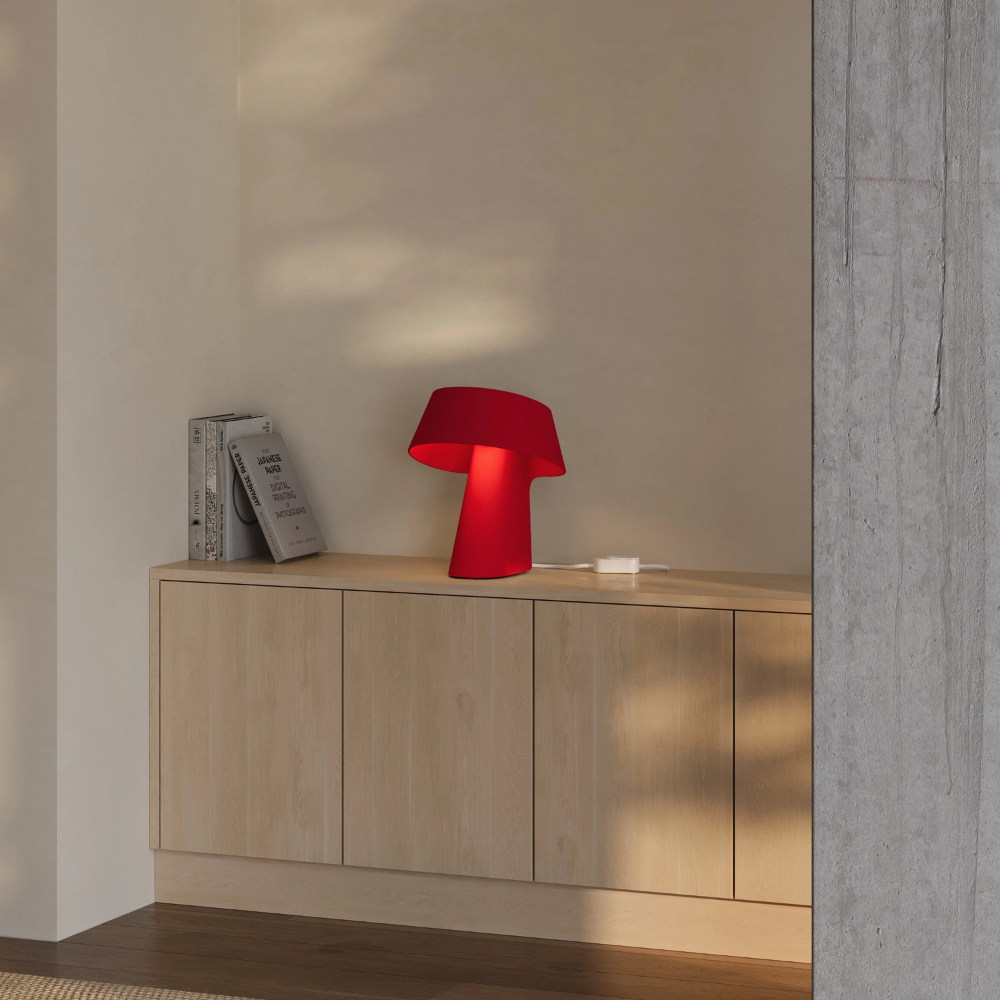 The poppy Fold Table Light from Gantri in a living room.