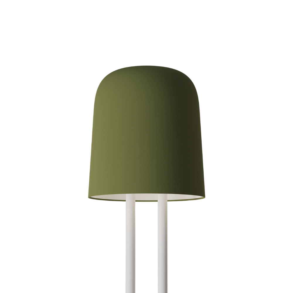 The olive Gio Floor Light from Gantri with the white rod option.