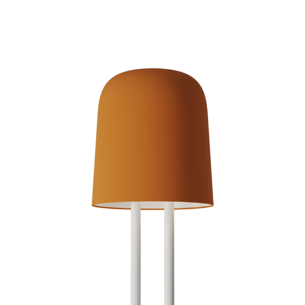 The persimmon Gio Floor Light from Gantri with the white rod option.