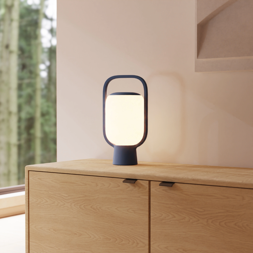 The midnight Kero Table Light from Gantri in a living room.