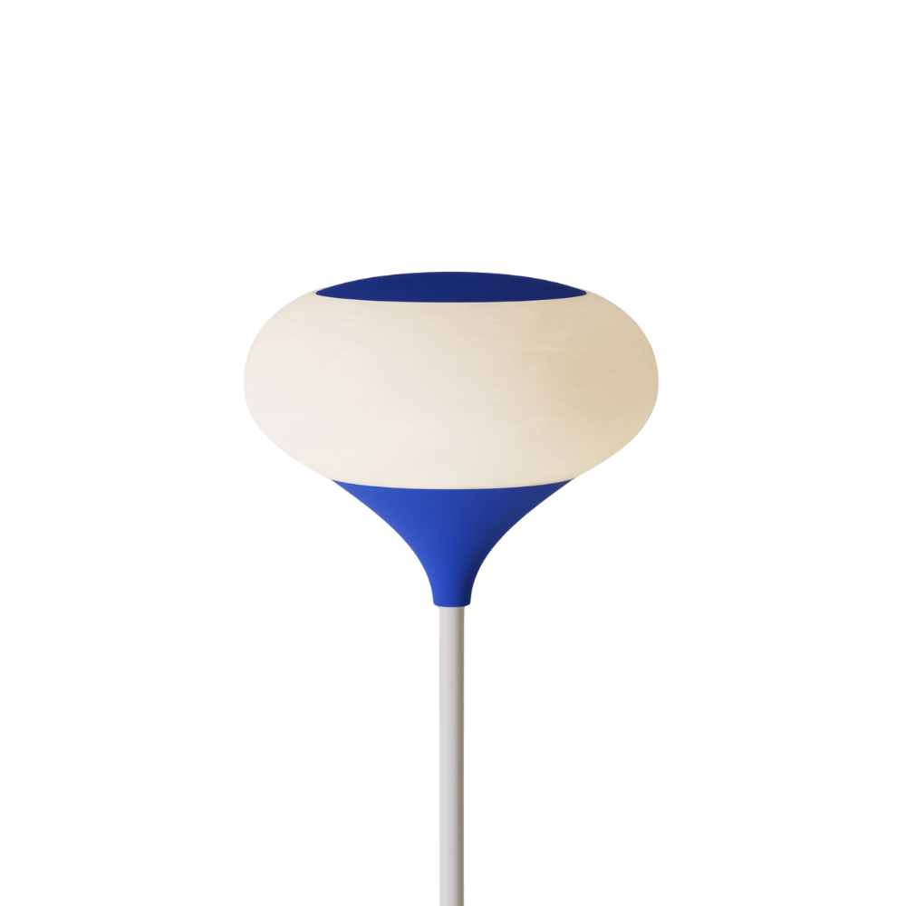 The cobalt Kobble Floor Light from Gantri with the white rod option.