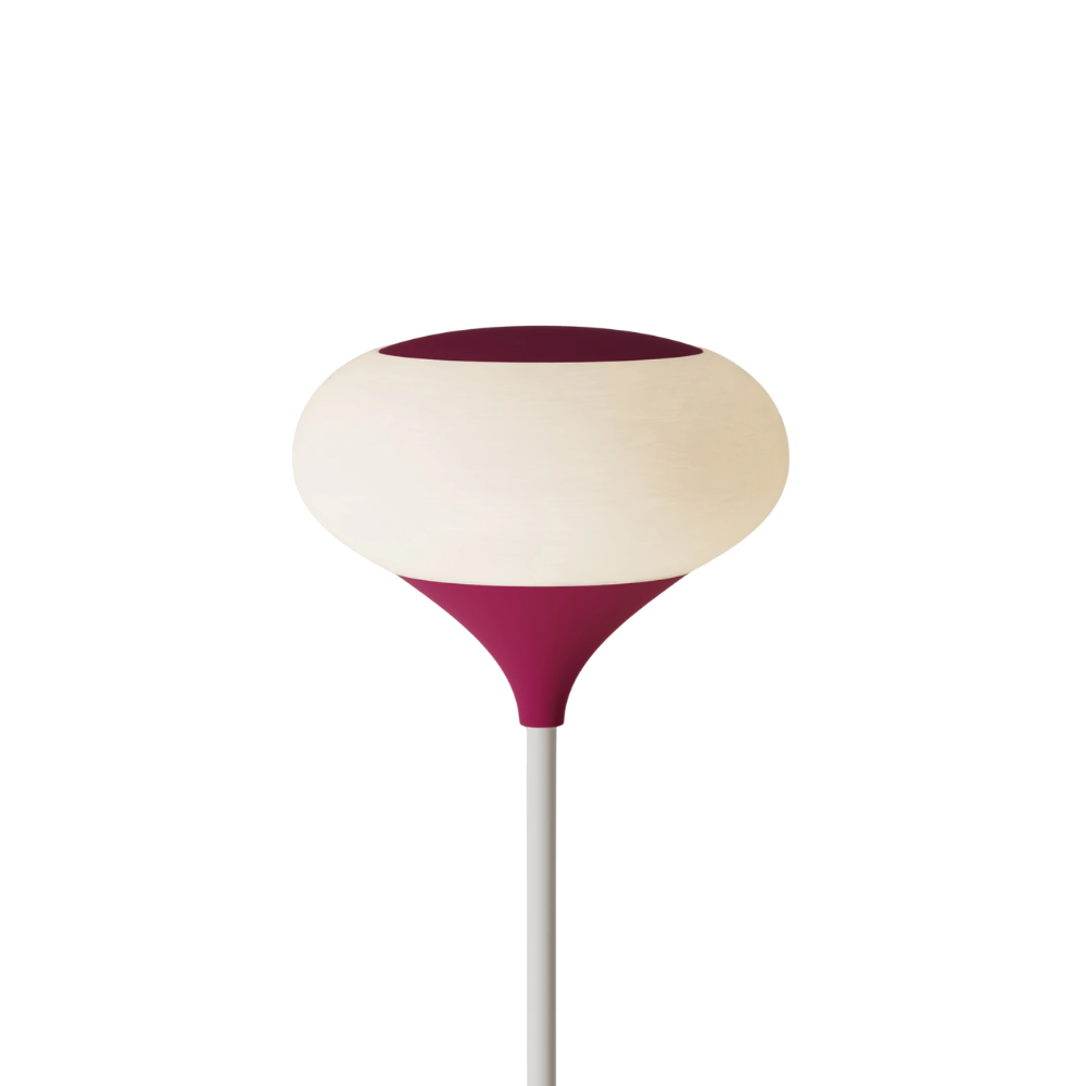 The hibiscus Kobble Floor Light from Gantri with the white rod option.