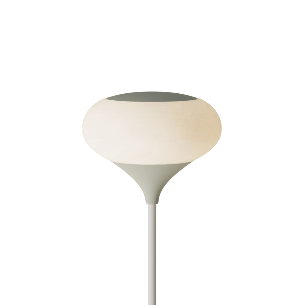 The meadow Kobble Floor Light from Gantri with the white rod option.