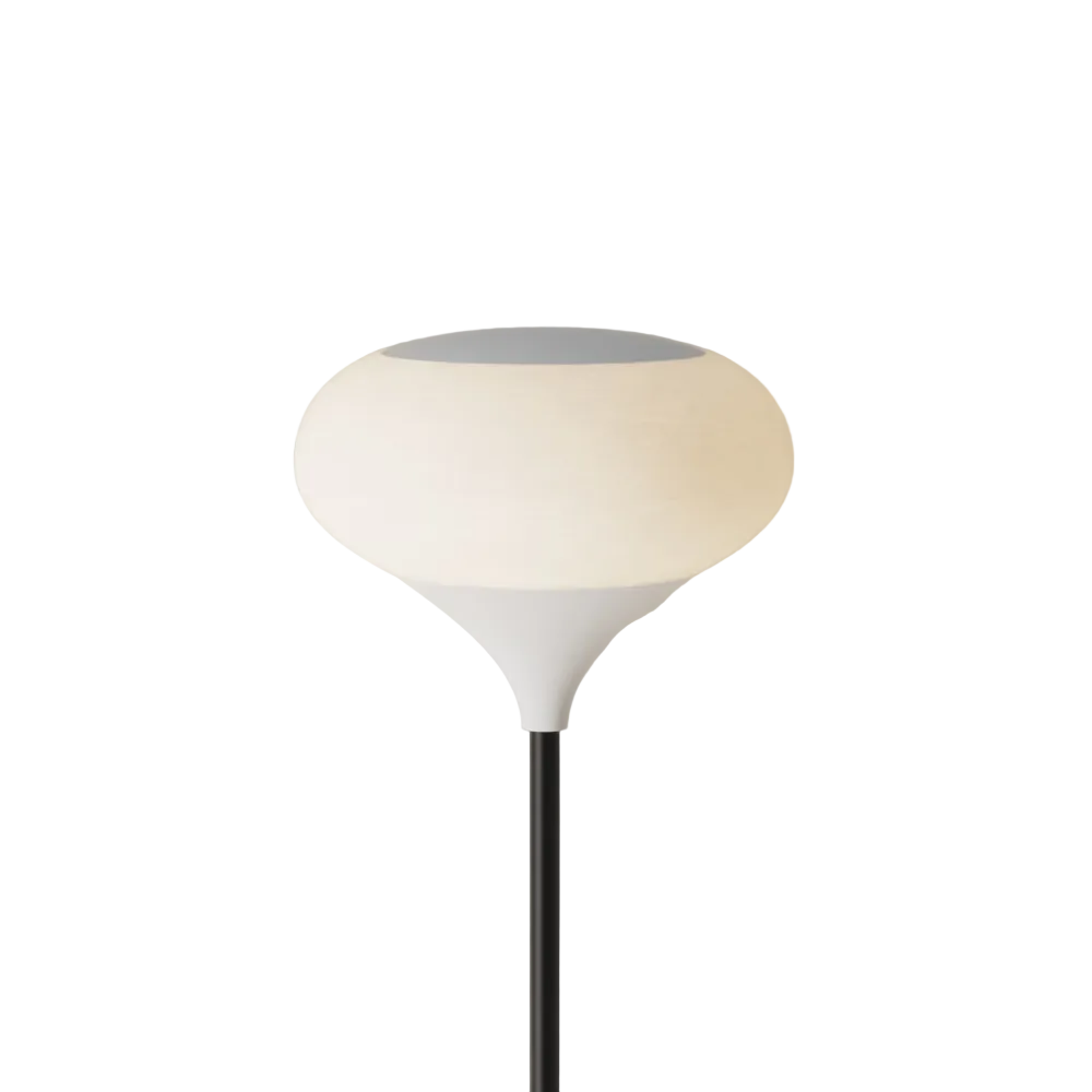 The snow Kobble Floor Light from Gantri with the black rod option.