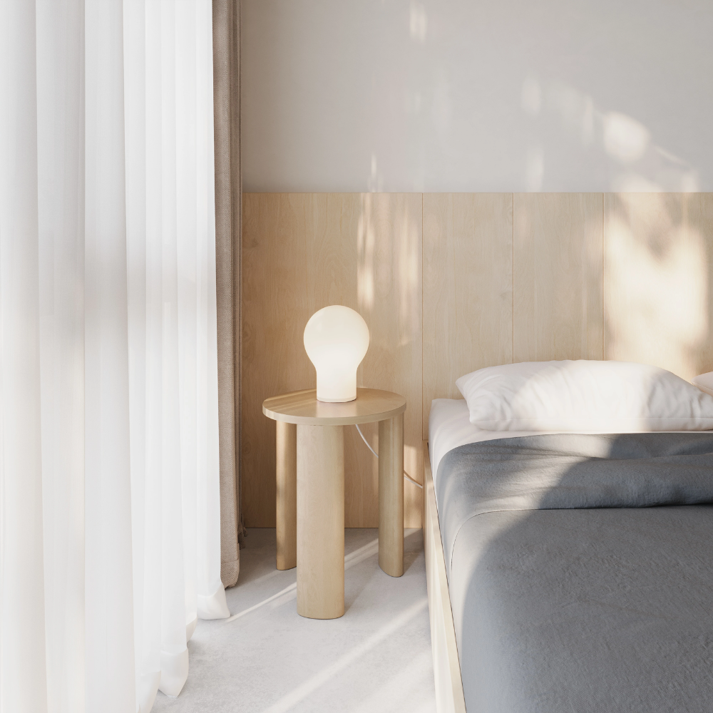 The Squish Table Light from Gantri in a primary bedroom.