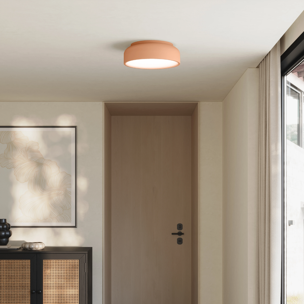 The blossom Vitria Flush Mount from Gantri in a living room on the ceiling.
