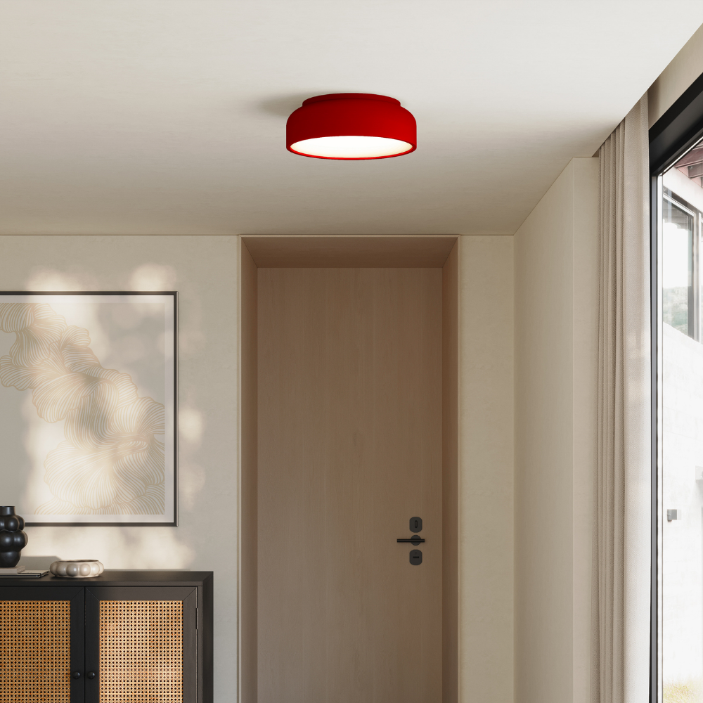 The canyon Vitria Flush Mount from Gantri in a living room on the ceiling.