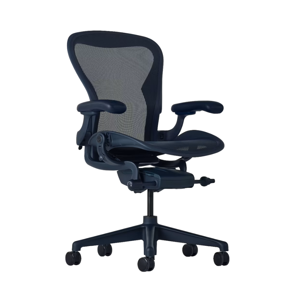 The Aeron Chair from Herman Miller with the basic back support in Nightfall / Nightfall.
