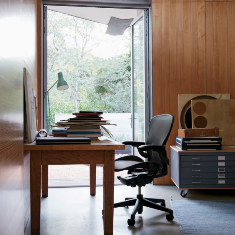 The Aeron Chair from Herman Miller in a work place.