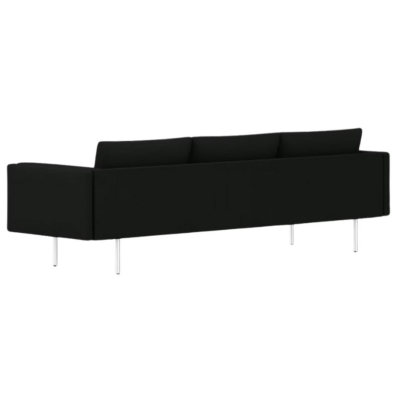 The Bolster Three Seat Sofa from Herman Miller with both arms in black hopsak upholstery from the back.