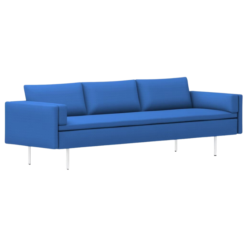 The Bolster Three Seat Sofa from Herman Miller with both arms in cobalt blue hopsak upholstery.