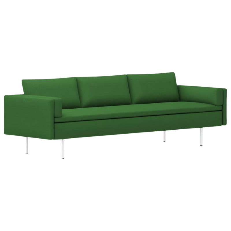 The Bolster Three Seat Sofa from Herman Miller with both arms in dark emerald hopsak upholstery.