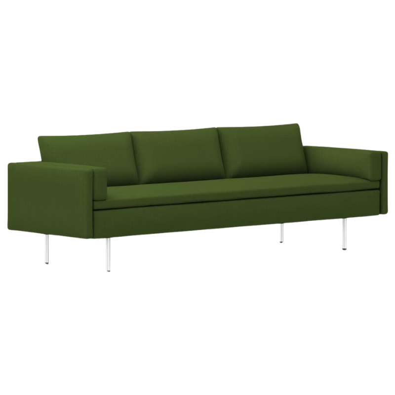The Bolster Three Seat Sofa from Herman Miller with both arms in dark olive green hopsak upholstery.
