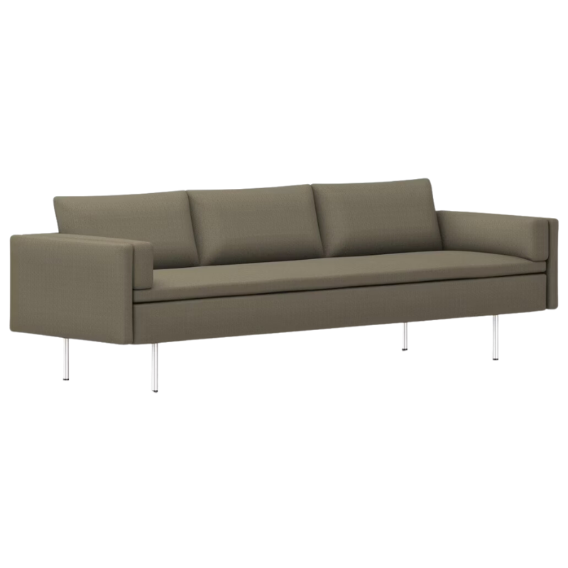 The Bolster Three Seat Sofa from Herman Miller with both arms in dark raw umber hopsak upholstery.
