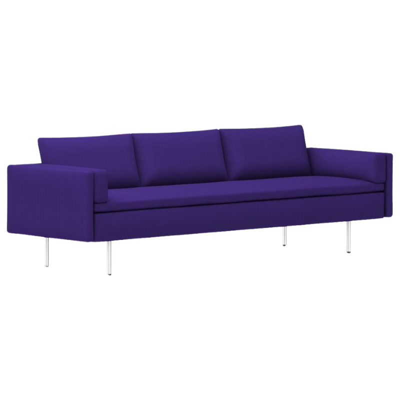 The Bolster Three Seat Sofa from Herman Miller with both arms in dark violet hopsak upholstery.