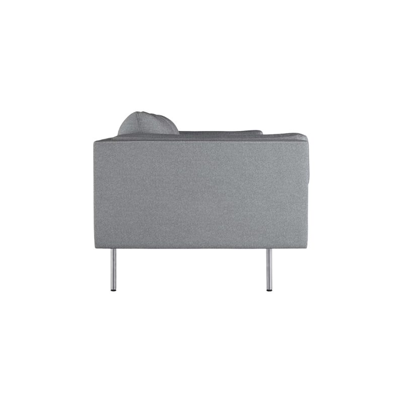 The Bolster Three Seat Sofa from Herman Miller with both arms in heathered cool grey, cozy upholstery from the side.