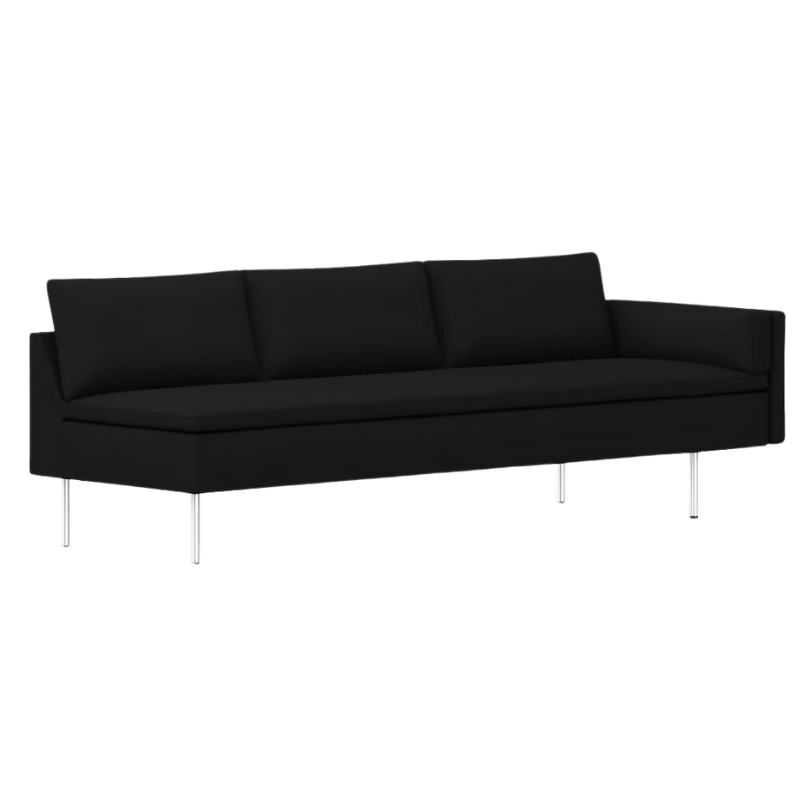 The Bolster Three Seat Sofa from Herman Miller with left arm in black hopsak upholstery.