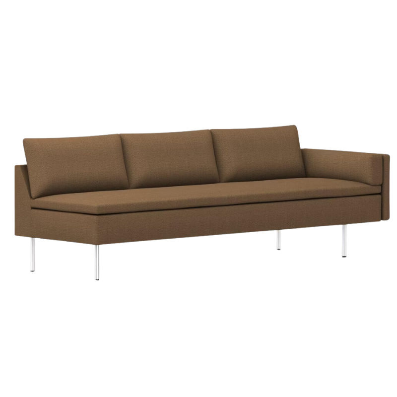 The Bolster Three Seat Sofa from Herman Miller with left arm in dark sepia hopsak upholstery.