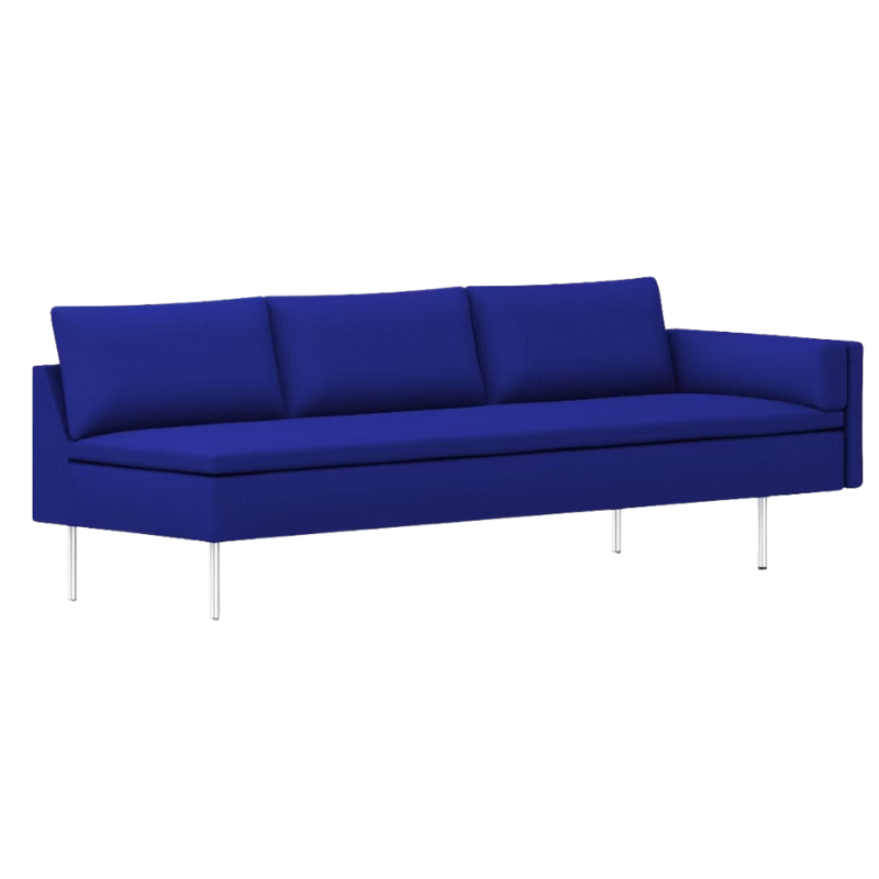 The Bolster Three Seat Sofa from Herman Miller with left arm in dark ultramarine hopsak upholstery.